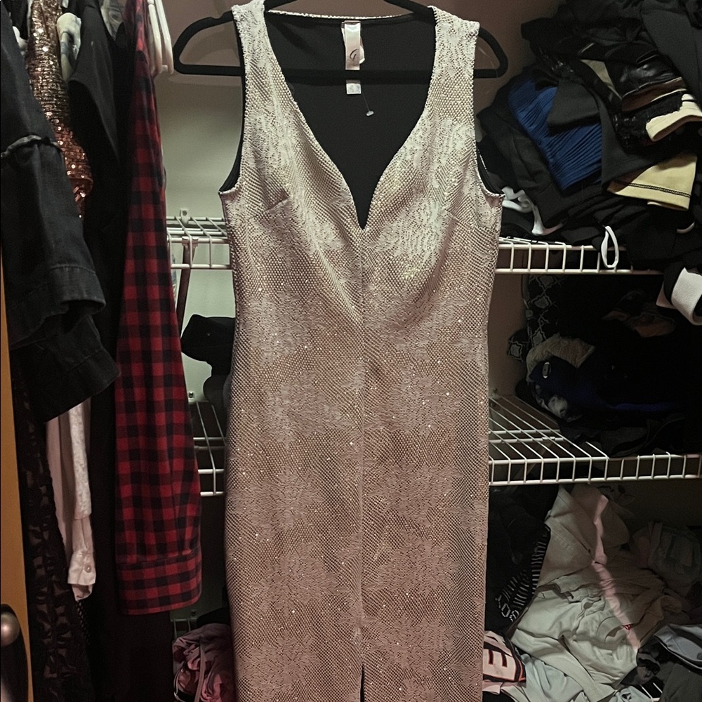 Gracie Shimmering Silver Midi Dress - Picture 1 of 2